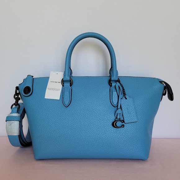 Coach Cara Pebbled Leather Satchel-Pool Color - Picture 2 of 16